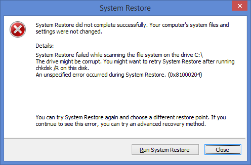 system restore warning