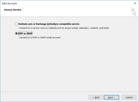 Outlook software - Add Account - Choose Service