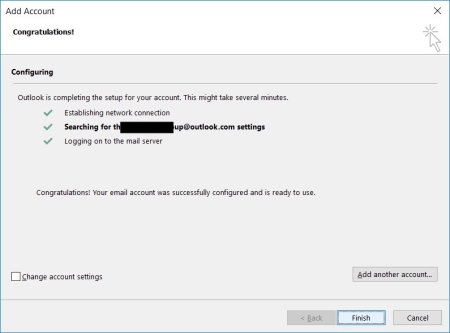 Outlook software - Add Account (Congratulations)
