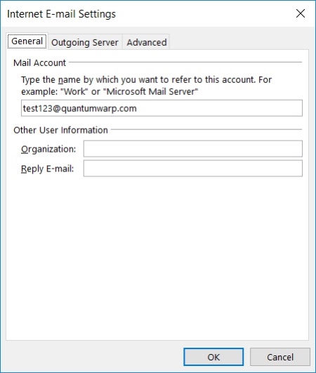 Outlook software - Internet Email Settings - General Tab