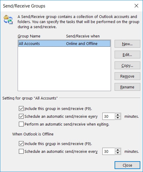 Outlook software - Send/Receive Groups