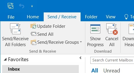 Outlook software - Send/Receive Tab