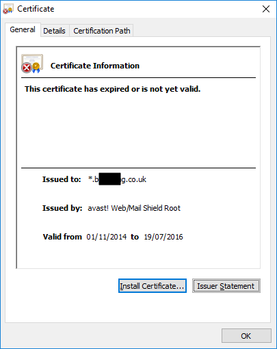 avast server certificate invalid